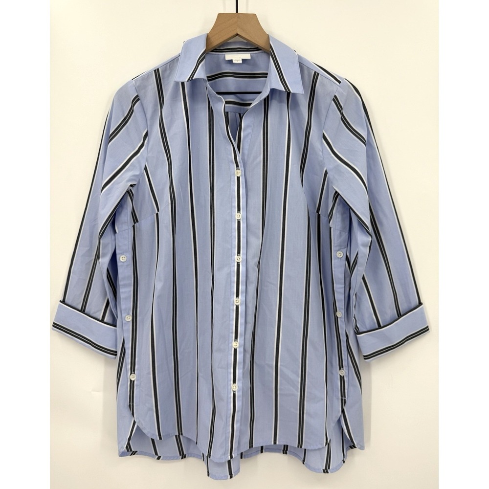 J Jill‎ Shirt Womens Small Blue Striped Button Up Office Preppy Career Classic